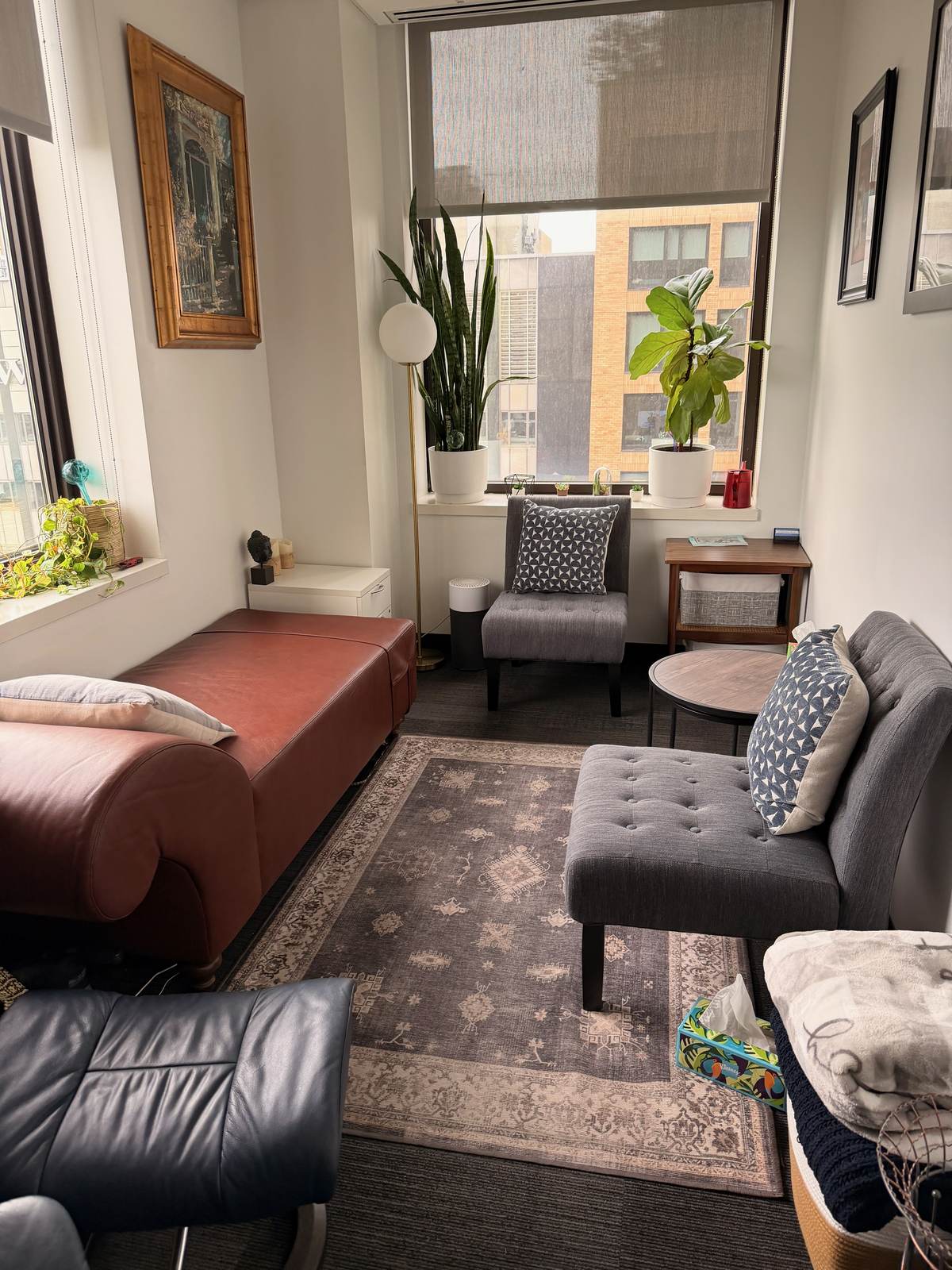 Sunlit therapy office window in Brooklyn Heights